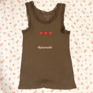 Brandy Melville Brown Tank with Red Heart Accents